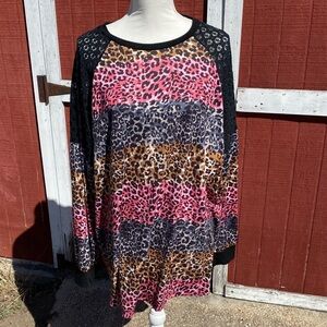 Leopard Print Women's Top - Pink, Black, Brown